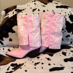 Elegant Pink Embroidered Heeled Boots NWOT